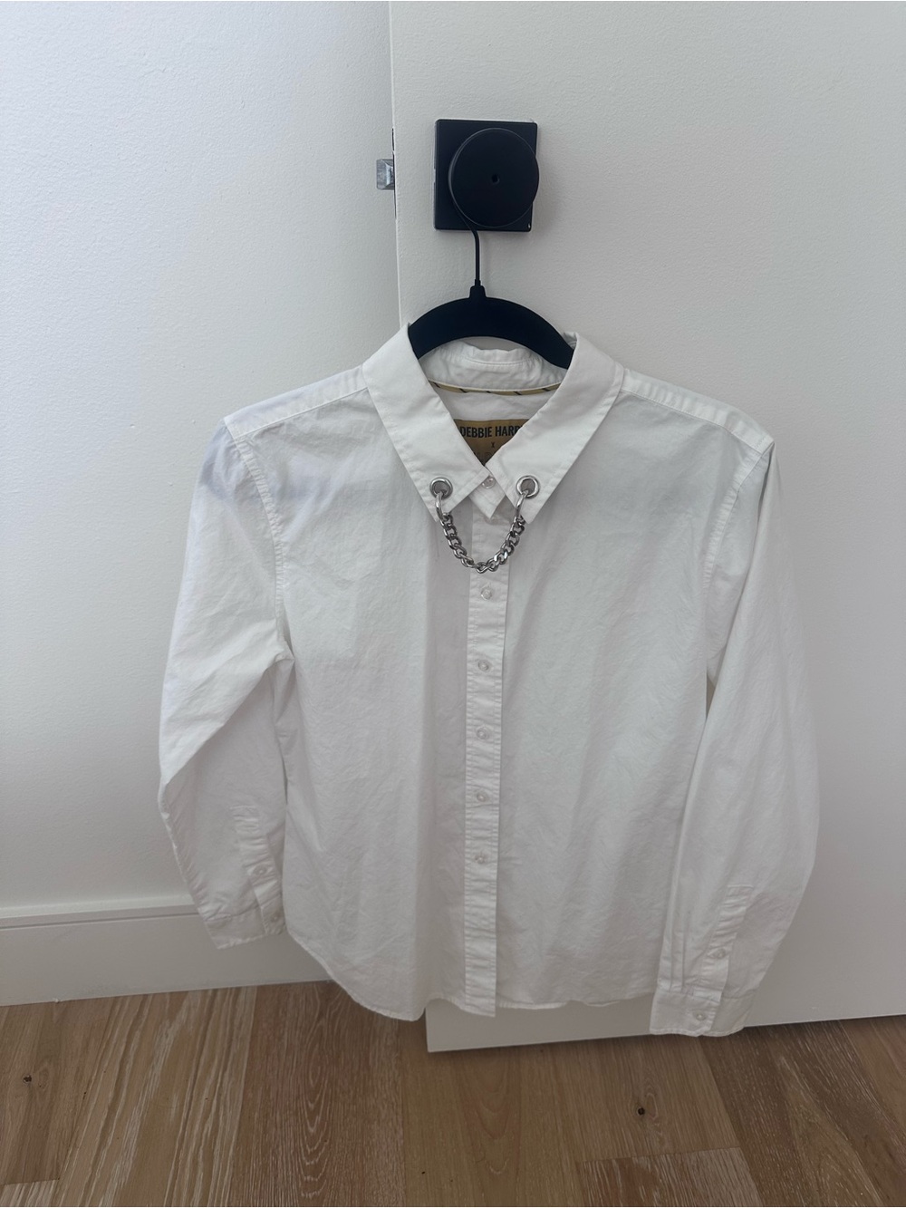 Wild fang and Debbie Harry collab Women's White Collared Shirt with Chain Detail